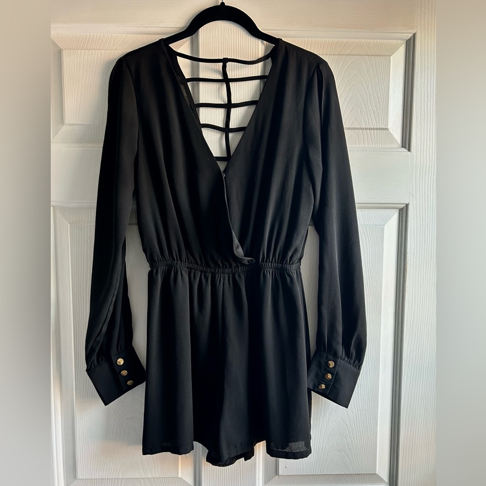 Black long sleeve vneck romper